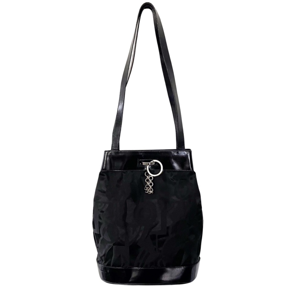 Salvatore Ferragamo black nylon and patent leather vintage shoulder bag